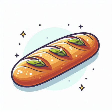 Illustration of a loaf of bread with leaves. Vector illustration.のイラスト素材