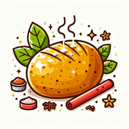 Baked bread with cinnamon and star anise. Hand drawn vector illustration.のイラスト素材