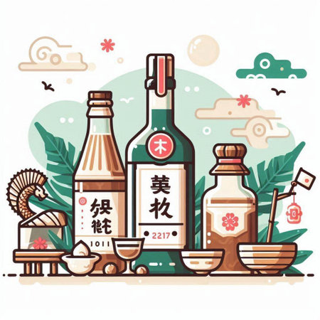 Illustration of a set of traditional japanese food and beveragesのイラスト素材