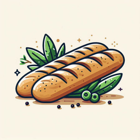 Baguette. Vector illustration of a loaf of bread with spices.のイラスト素材
