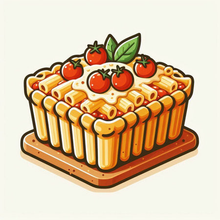 Illustration of a cake with cherry tomatoes on a white background.のイラスト素材