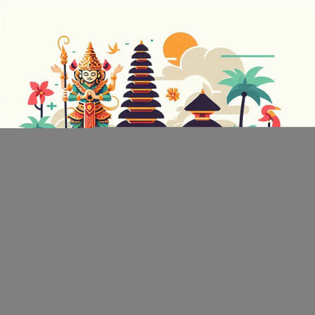 Vector illustration of Lord Rama, Ganesha and pagodaのイラスト素材