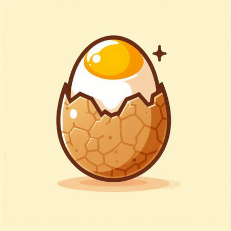 Cute cartoon egg with yolk isolated on yellow background. Vector illustration.のイラスト素材