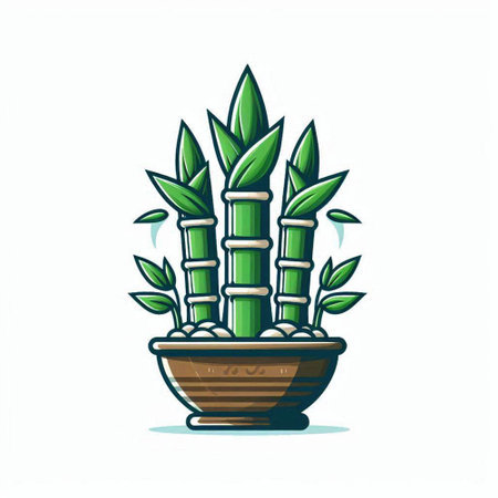Bamboo plant in a pot, vector illustration on white background.のイラスト素材
