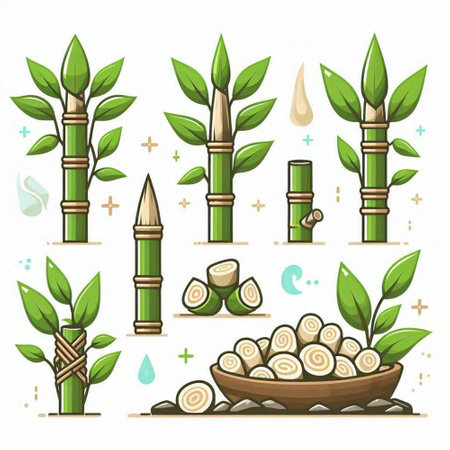 Set of bamboo icons. Vector illustration. Isolated on white background.のイラスト素材