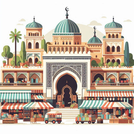 Bukhara islamic city in flat style. Vector illustrationのイラスト素材