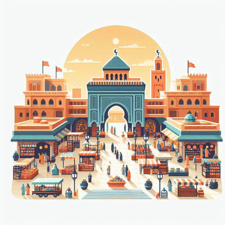 Doha, Qatar, Middle East. Traditional architecture. Vector illustrationのイラスト素材