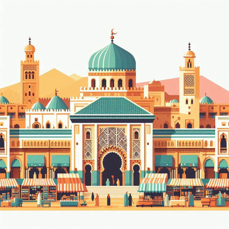Vector illustration of Masjid Jameh mosque in Dubai, United Arab Emiratesのイラスト素材