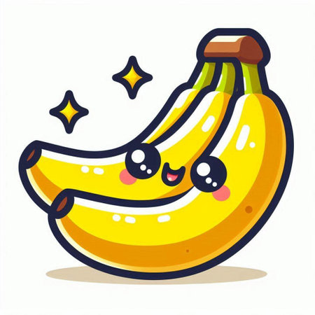 Funny cartoon banana. Vector illustration isolated on a white background.のイラスト素材