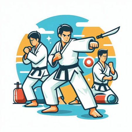 Taekwondo, karateial arts vector illustration.のイラスト素材