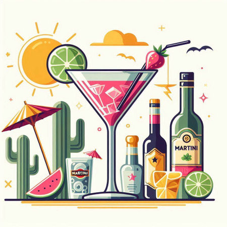 Cocktail bar flat vector illustration. Alcoholic drink and cocktails set.のイラスト素材