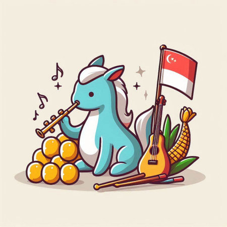 Illustration of a horse playing the clarinet with a turkish flagのイラスト素材