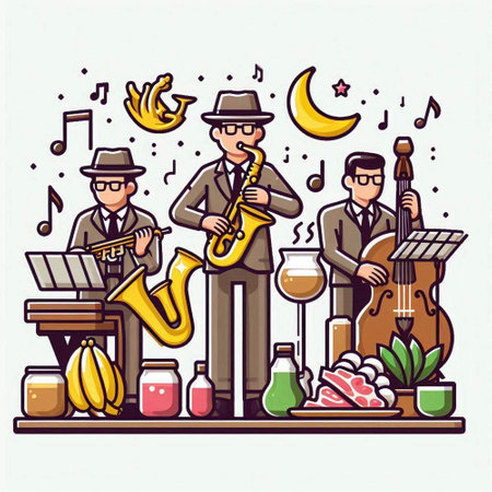 Musicians playing musical instruments. Vector illustration in line art style.のイラスト素材