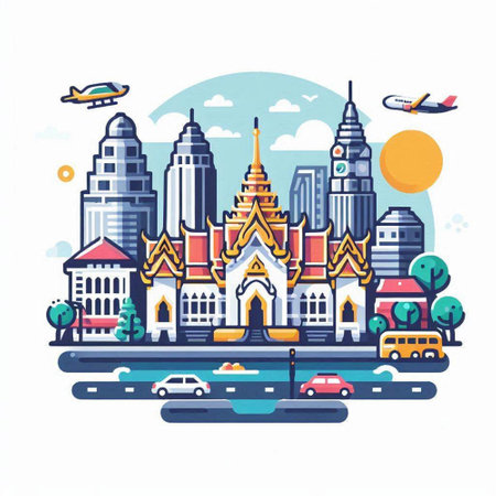 Vector illustration of Bangkok, Thailand. Travel and tourism concept in flat style.のイラスト素材