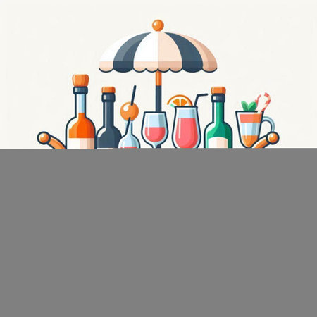 Bar counter with drinks and umbrellas. Flat vector illustration.のイラスト素材