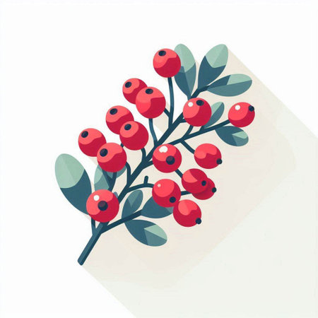 Red rowan berries on a white background. Vector illustration in flat style.のイラスト素材