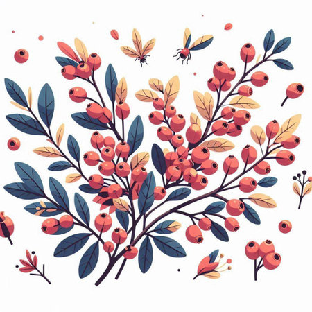 Autumn background with rowan berries and leaves. Vector illustration.のイラスト素材