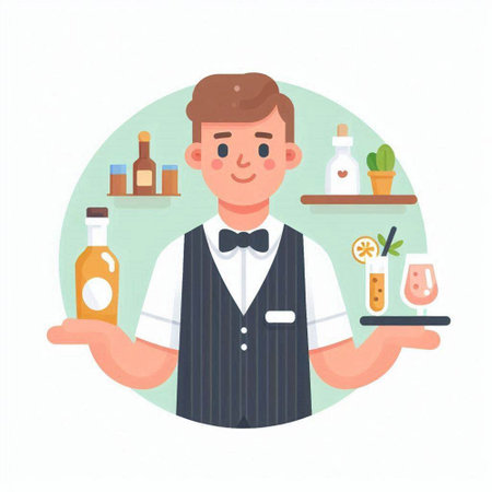 Bartender in a flat style. Vector illustration on white background.のイラスト素材