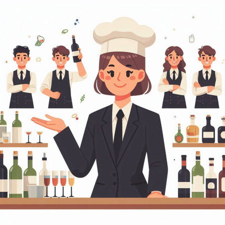 Vector illustration of a female bartender at work in a restaurant or barのイラスト素材