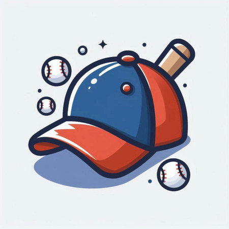 Baseball cap and ball icon. Vector illustration in cartoon style.のイラスト素材
