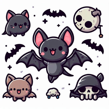 Cute bat character set. Vector illustration isolated on white background.のイラスト素材