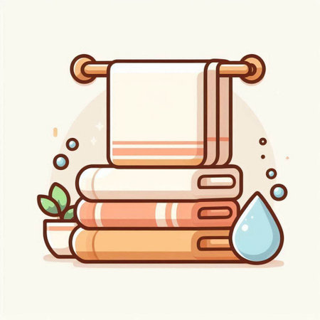 Towels and a drop of water. Vector illustration, flat design.のイラスト素材