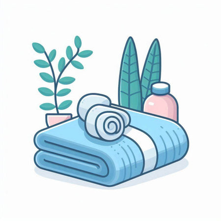 Towel and spa set. Vector illustration in cartoon style.のイラスト素材