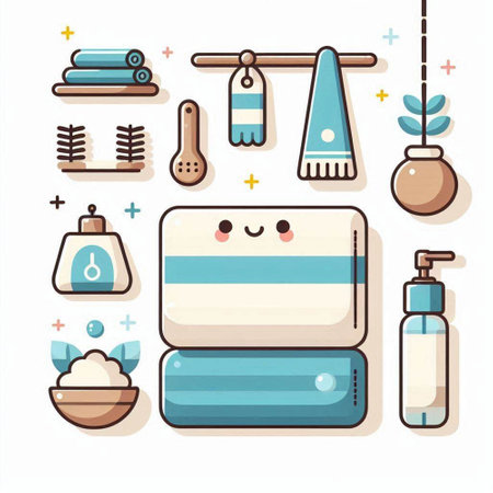 Vector illustration of a set of spa icons. Bathroom items.のイラスト素材