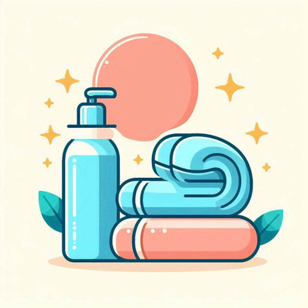 Spa and Wellness Concept. Vector Illustration of Towel, Soap, Shampoo, Cream, Lotion.のイラスト素材