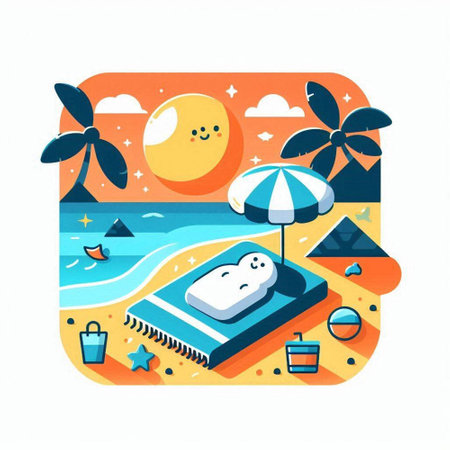 Vector illustration of a beach in the flat style. Summer concept.のイラスト素材