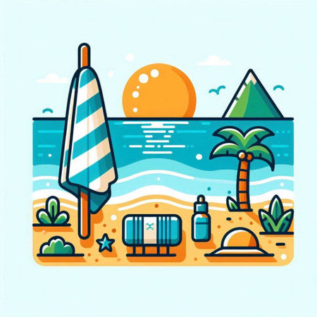 Beach vacation flat line icon. Vector illustration. Summer time.のイラスト素材
