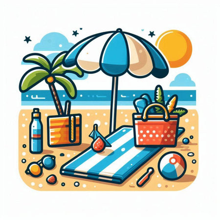 Beach flat color vector icon. Summer vacation concept. Vacation and travel elements.のイラスト素材