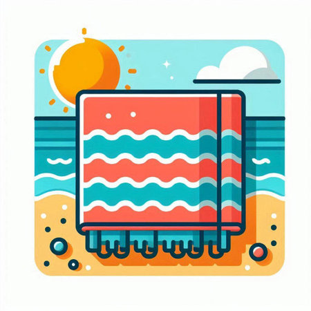 Towel on the beach. Vector illustration in flat style.のイラスト素材