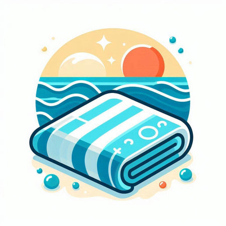 Towel on the sea. Vector illustration in cartoon style.のイラスト素材