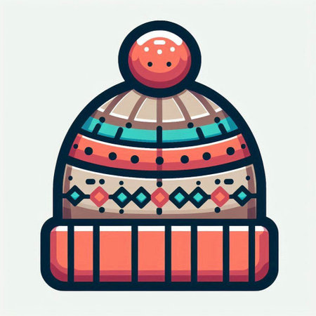 Winter hat with pompon. Vector illustration in a flat style.のイラスト素材