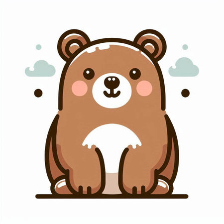 Cute cartoon bear sitting on the ground. Vector illustration in flat style.のイラスト素材