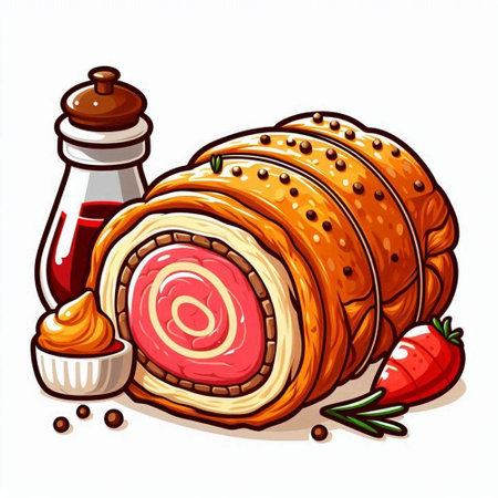 Illustration of a tasty roll with jam on a white background.のイラスト素材