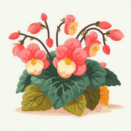 Flower pot with begonia. Vector illustration in cartoon style.のイラスト素材