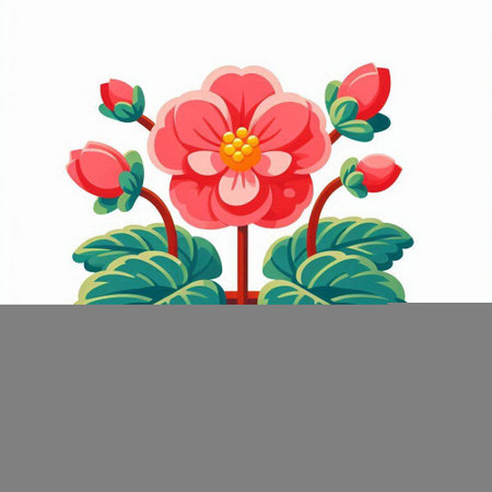 Beautiful red flower in cartoon style on white background. Vector illustration.のイラスト素材