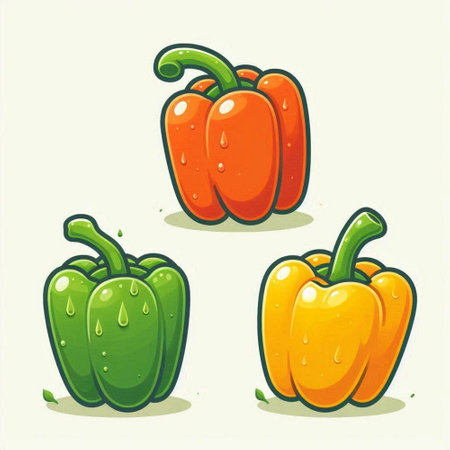 Cartoon bell pepper icon set. Vector illustration of a bell pepper.のイラスト素材