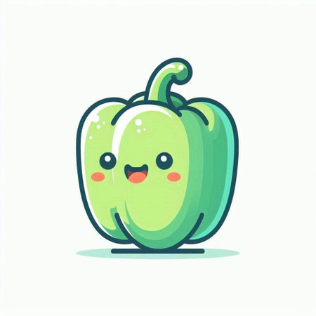 Cute happy green bell pepper character. Vector flat cartoon illustration icon designのイラスト素材