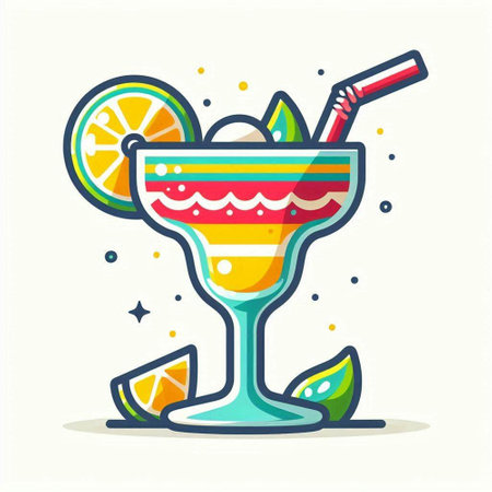 Cocktail with orange, lime and ice. Vector illustration.のイラスト素材