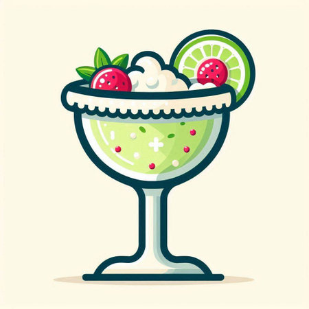 Ice cream with strawberry, lime and mint in a glass. Vector illustration.のイラスト素材