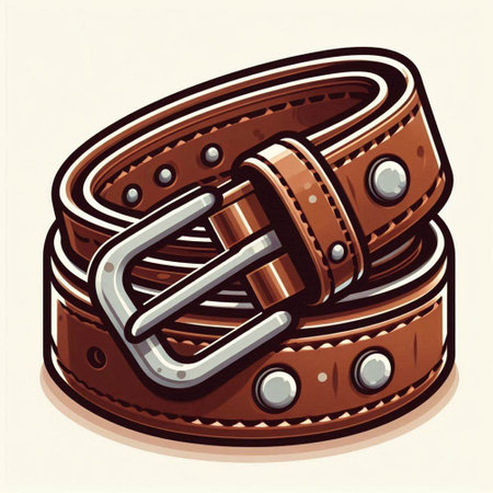 Illustration of a brown belt with a metal buckle on a white backgroundのイラスト素材