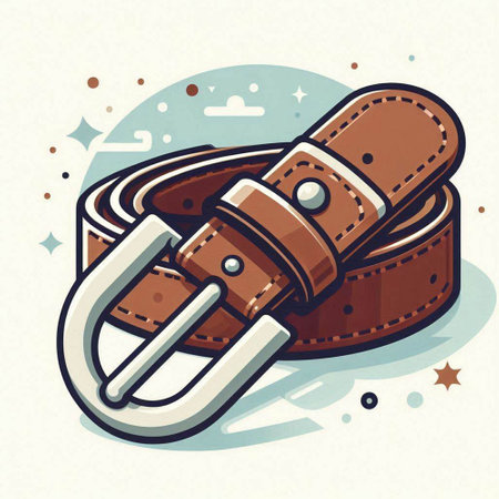 Vector illustration of brown belt with buckle on white background. Vintage style.のイラスト素材