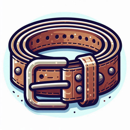 Illustration of a brown belt with a buckle on a white backgroundのイラスト素材
