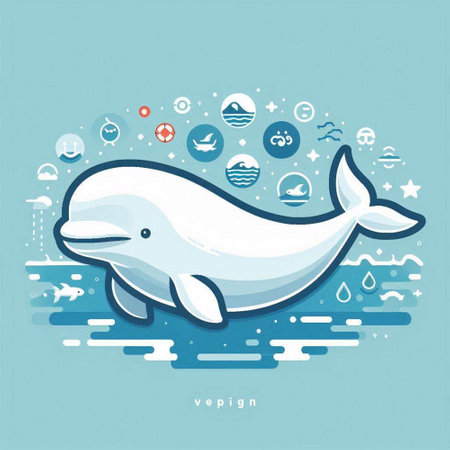 Illustration of cute whale in flat design style. Vector illustration.のイラスト素材