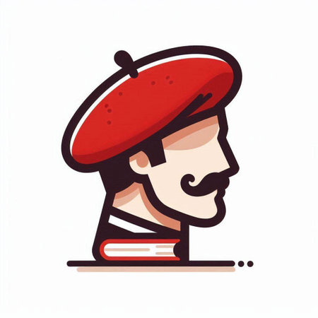 Cartoon illustration of a French man in a red beret.のイラスト素材