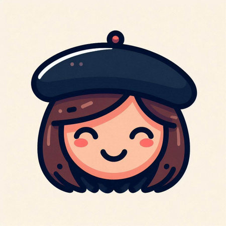 Cute cartoon girl in beret and cap. Vector illustration.のイラスト素材