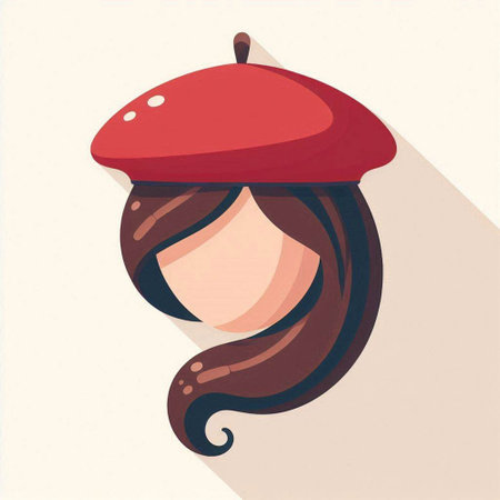 Hipster girl with long hair and red cap. Vector illustrationのイラスト素材